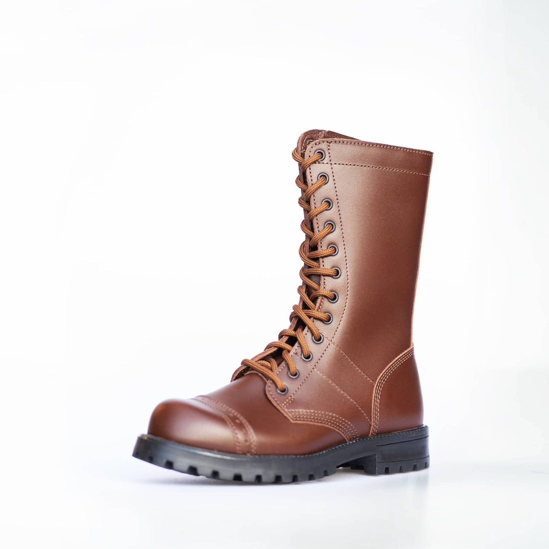 1. Unisex brown Samelin 516 High Aviator Boots in studio setting, showcasing water-repellent leather and durable design