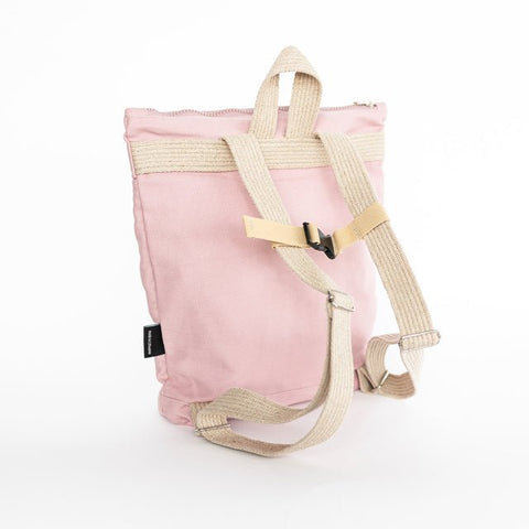 3. Back view of Muni pink bow kids backpack showing adjustable straps