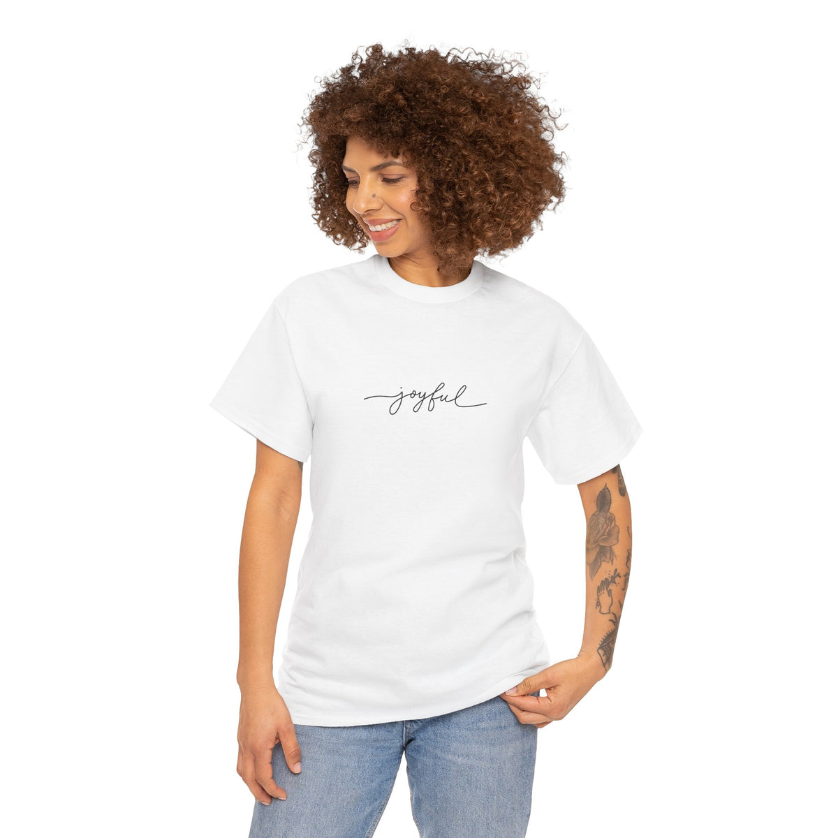 T-shirt Unisex Pesante in Cotone Joyful - Abbigliamento Casual, Regalo per Amici, Vibrazioni Positive, Comfort Quotidiano, Abbigliamento Motivazionale