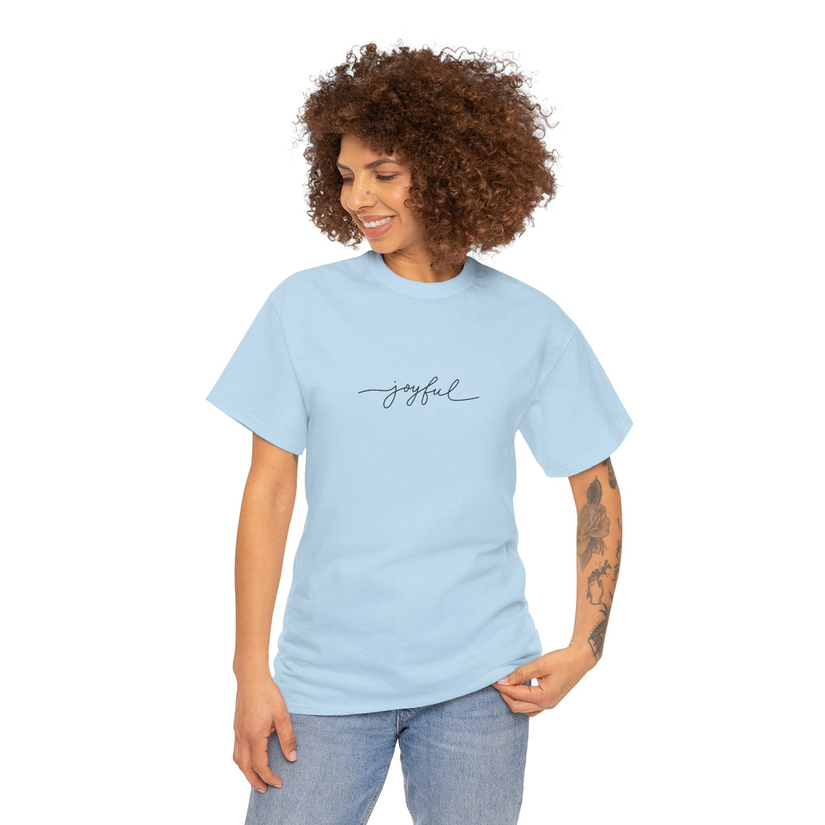 T-shirt Unisex Pesante in Cotone Joyful - Abbigliamento Casual, Regalo per Amici, Vibrazioni Positive, Comfort Quotidiano, Abbigliamento Motivazionale