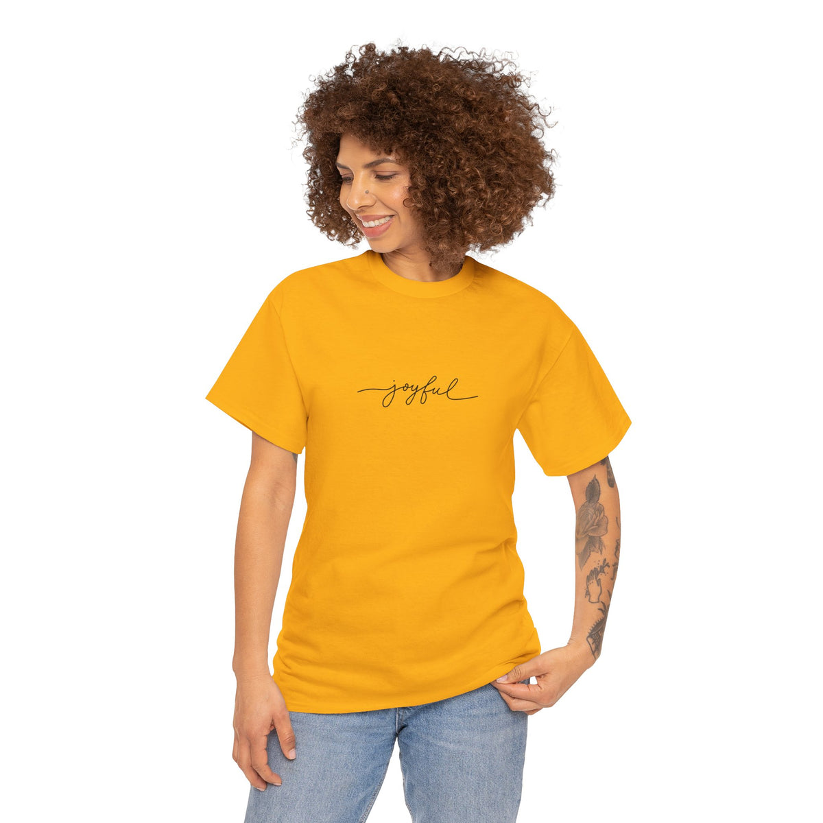 T-shirt Unisex Pesante in Cotone Joyful - Abbigliamento Casual, Regalo per Amici, Vibrazioni Positive, Comfort Quotidiano, Abbigliamento Motivazionale