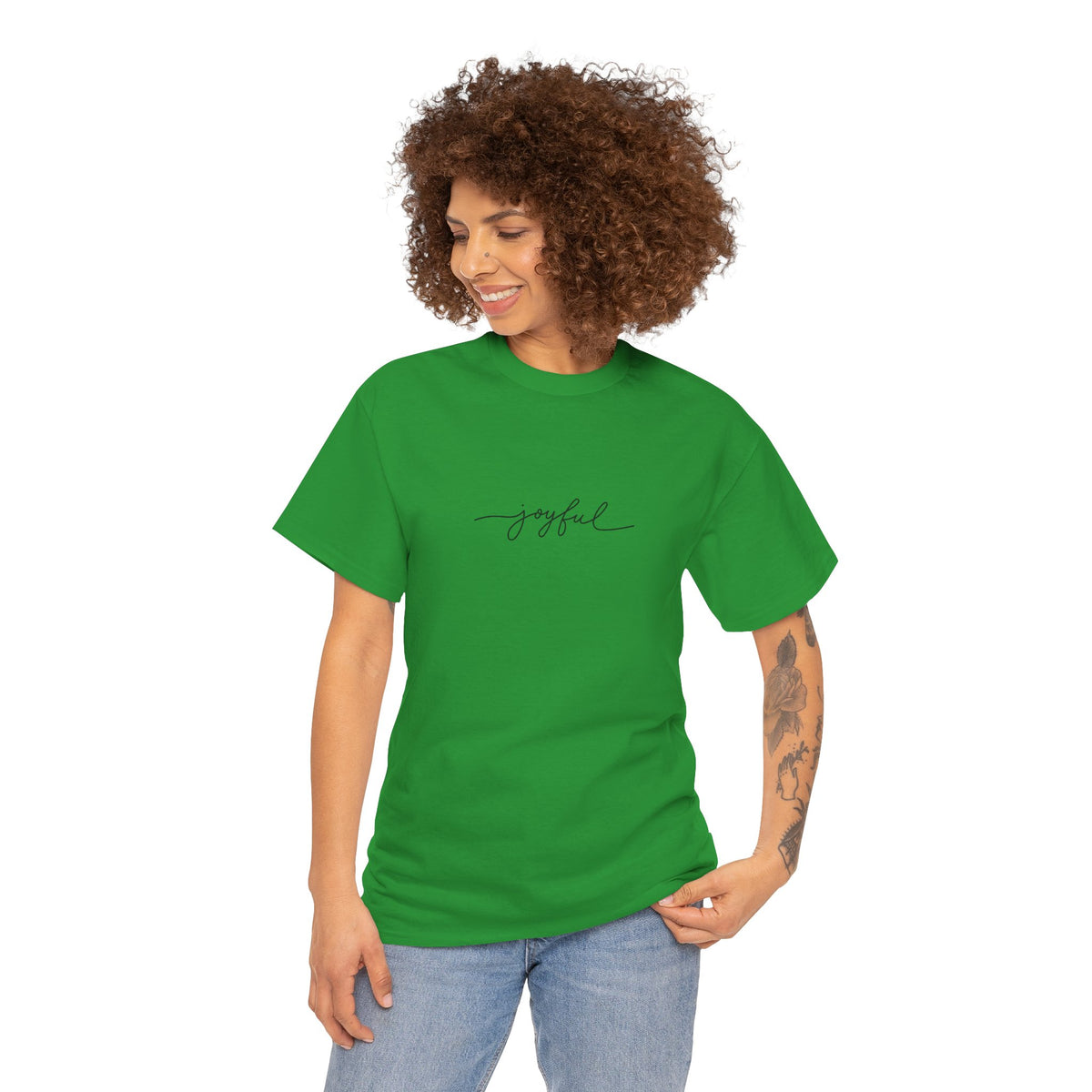 T-shirt Unisex Pesante in Cotone Joyful - Abbigliamento Casual, Regalo per Amici, Vibrazioni Positive, Comfort Quotidiano, Abbigliamento Motivazionale