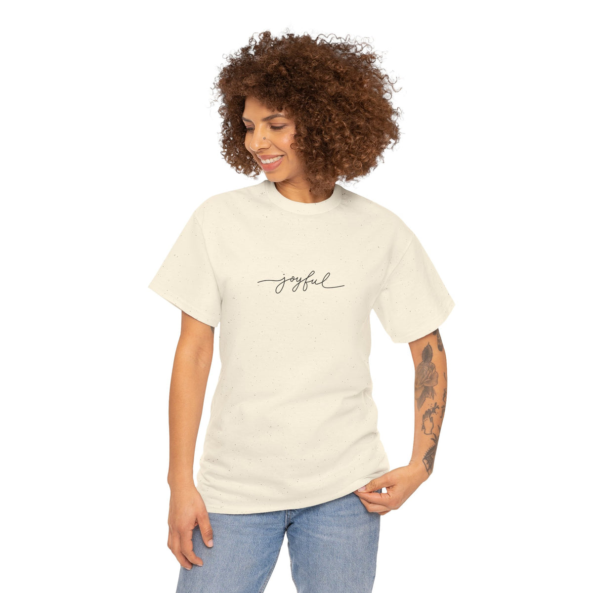 T-shirt Unisex Pesante in Cotone Joyful - Abbigliamento Casual, Regalo per Amici, Vibrazioni Positive, Comfort Quotidiano, Abbigliamento Motivazionale