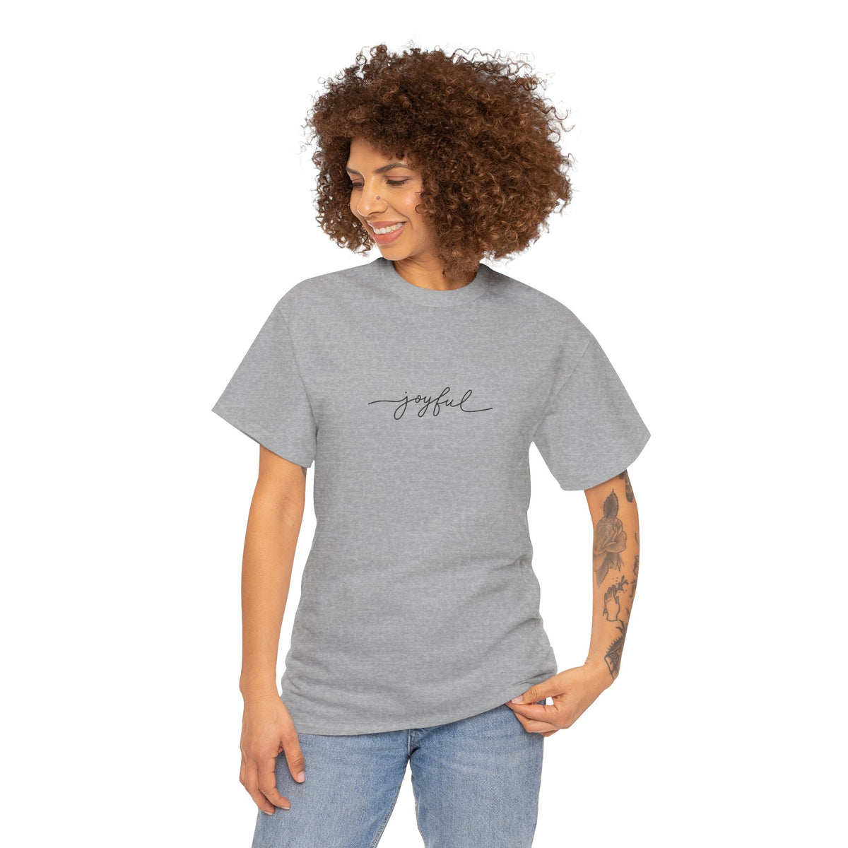 T-shirt Unisex Pesante in Cotone Joyful - Abbigliamento Casual, Regalo per Amici, Vibrazioni Positive, Comfort Quotidiano, Abbigliamento Motivazionale