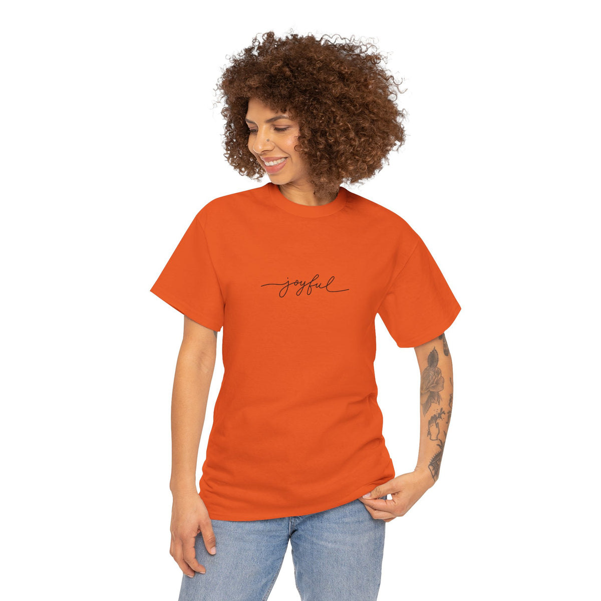 T-shirt Unisex Pesante in Cotone Joyful - Abbigliamento Casual, Regalo per Amici, Vibrazioni Positive, Comfort Quotidiano, Abbigliamento Motivazionale