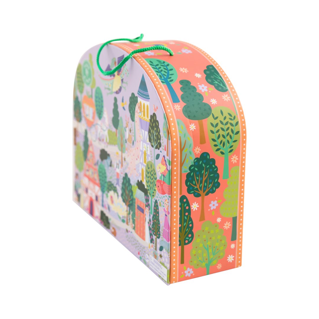 3. Side view of Fairy Tale Playbox with colorful illustrations and green carry handle