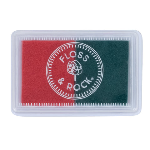 3. Close-up of Floss & Rock red and green ink pad with logo on transparent lid