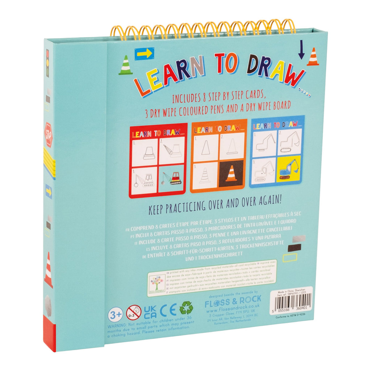 4. Back cover of Floss & Rock Learn to Draw book with step-by-step drawing instructions and product details