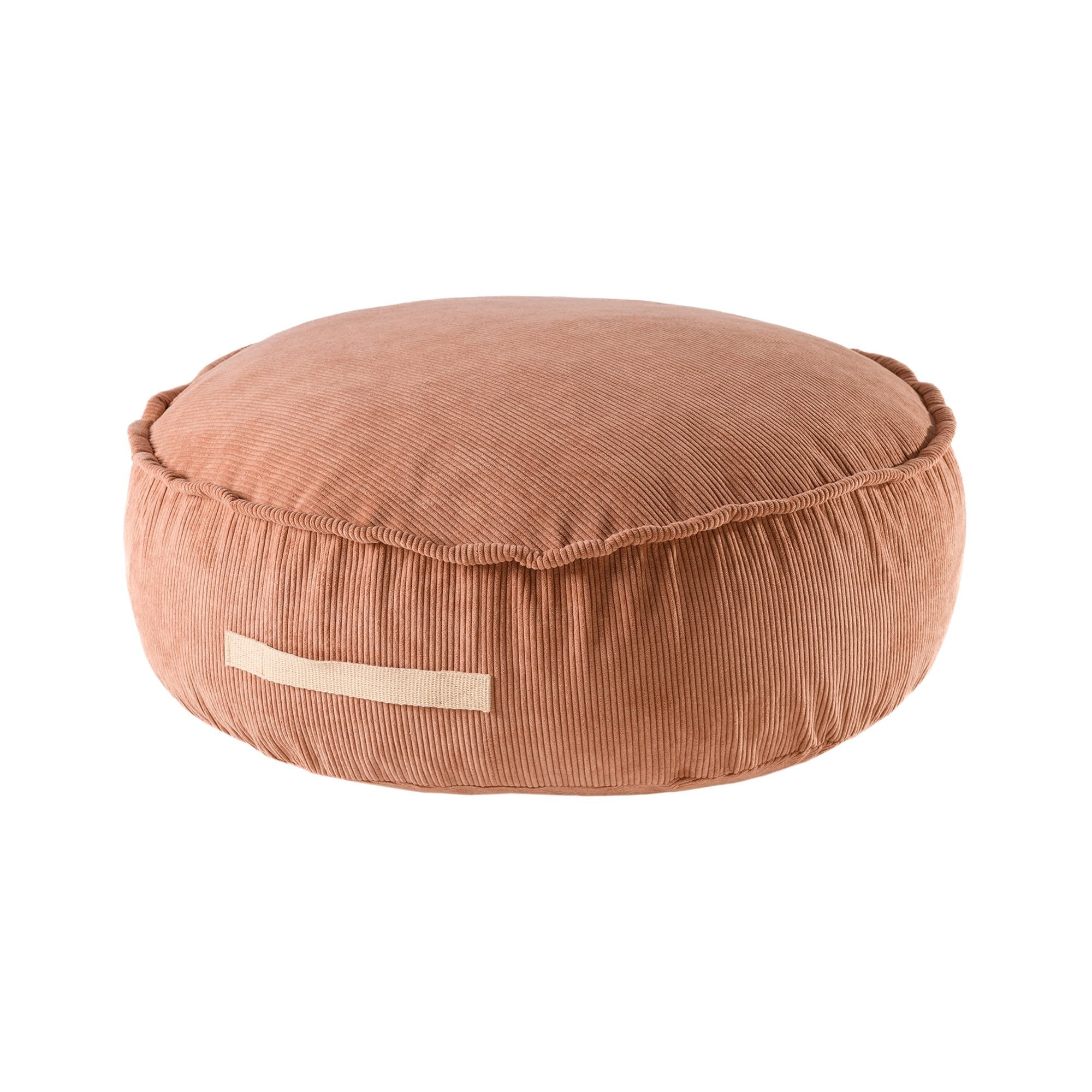 1. MeowBaby corduroy pouf in brick color with round shape and soft texture, suitable for children's seating, shown on a white background
