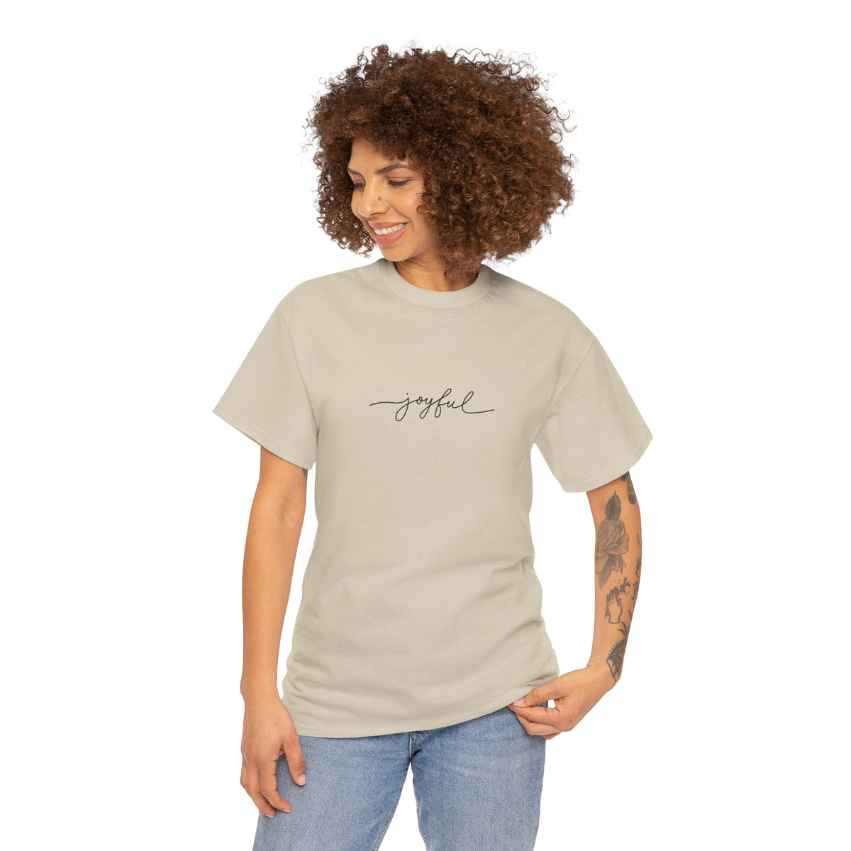T-shirt Unisex Pesante in Cotone Joyful - Abbigliamento Casual, Regalo per Amici, Vibrazioni Positive, Comfort Quotidiano, Abbigliamento Motivazionale