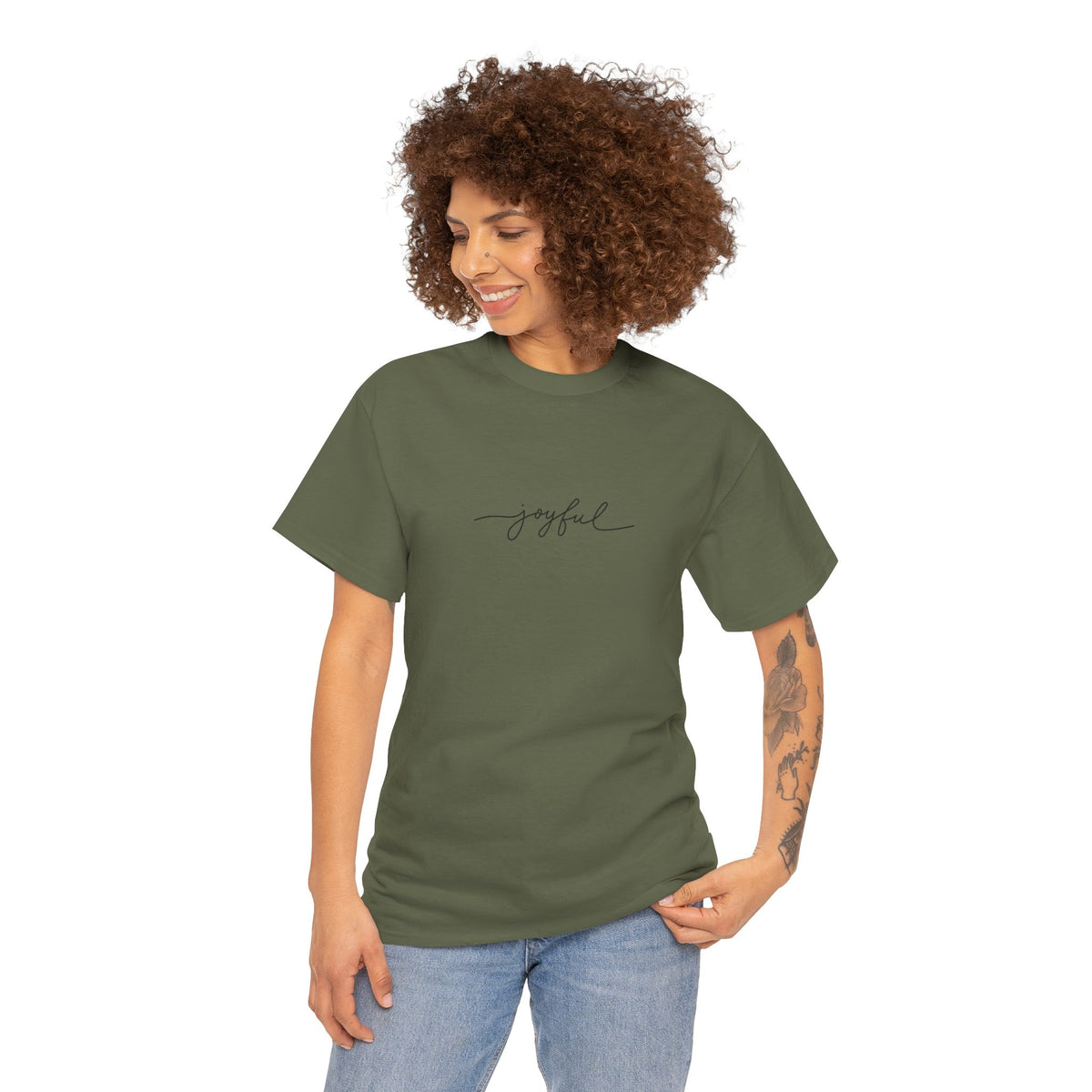 T-shirt Unisex Pesante in Cotone Joyful - Abbigliamento Casual, Regalo per Amici, Vibrazioni Positive, Comfort Quotidiano, Abbigliamento Motivazionale