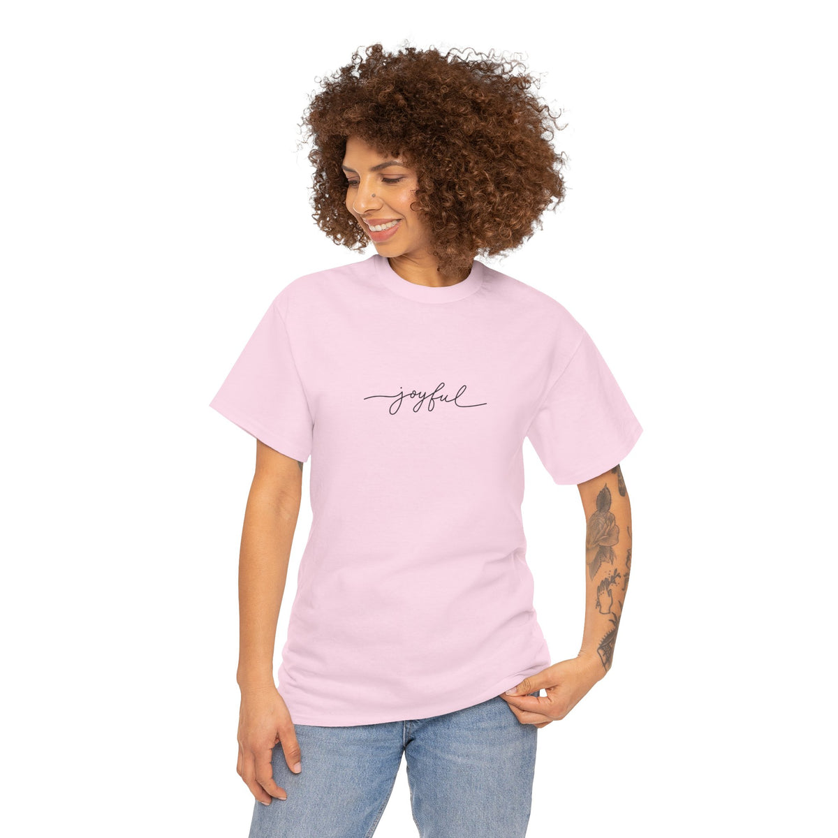 T-shirt Unisex Pesante in Cotone Joyful - Abbigliamento Casual, Regalo per Amici, Vibrazioni Positive, Comfort Quotidiano, Abbigliamento Motivazionale