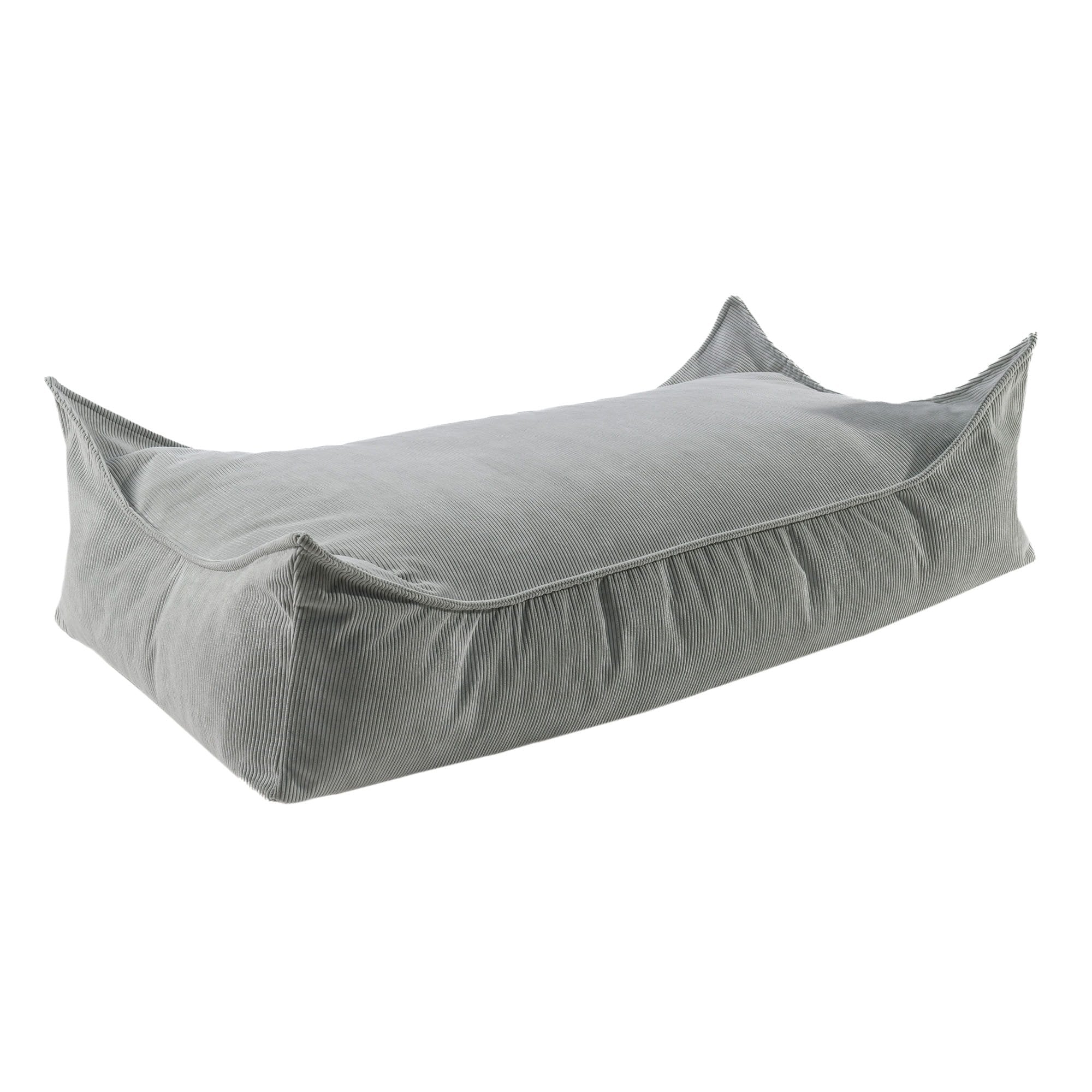 1. Grey rectangular corduroy pouf for children by MeowBaby shown in studio setting