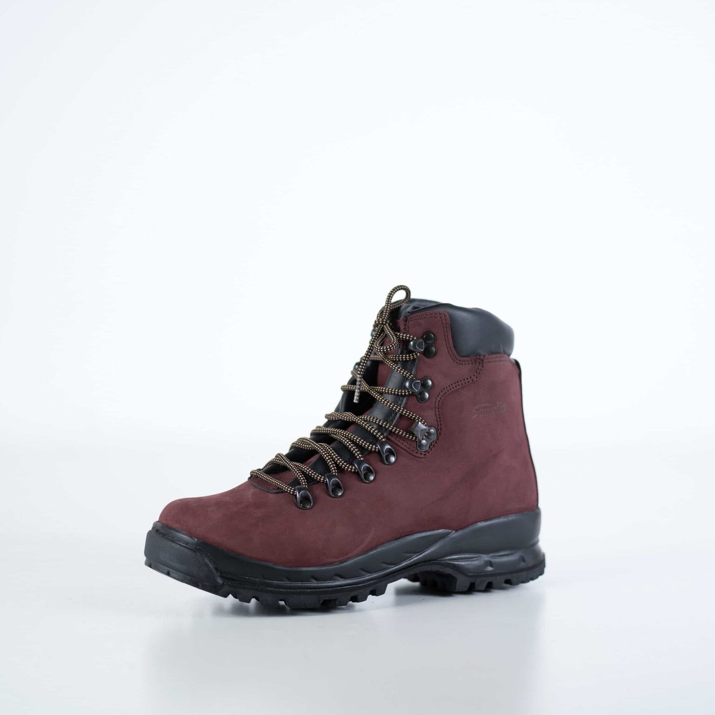 4. Samelin 5531 burgundy hiking boots with lace-up front, angled view in studio