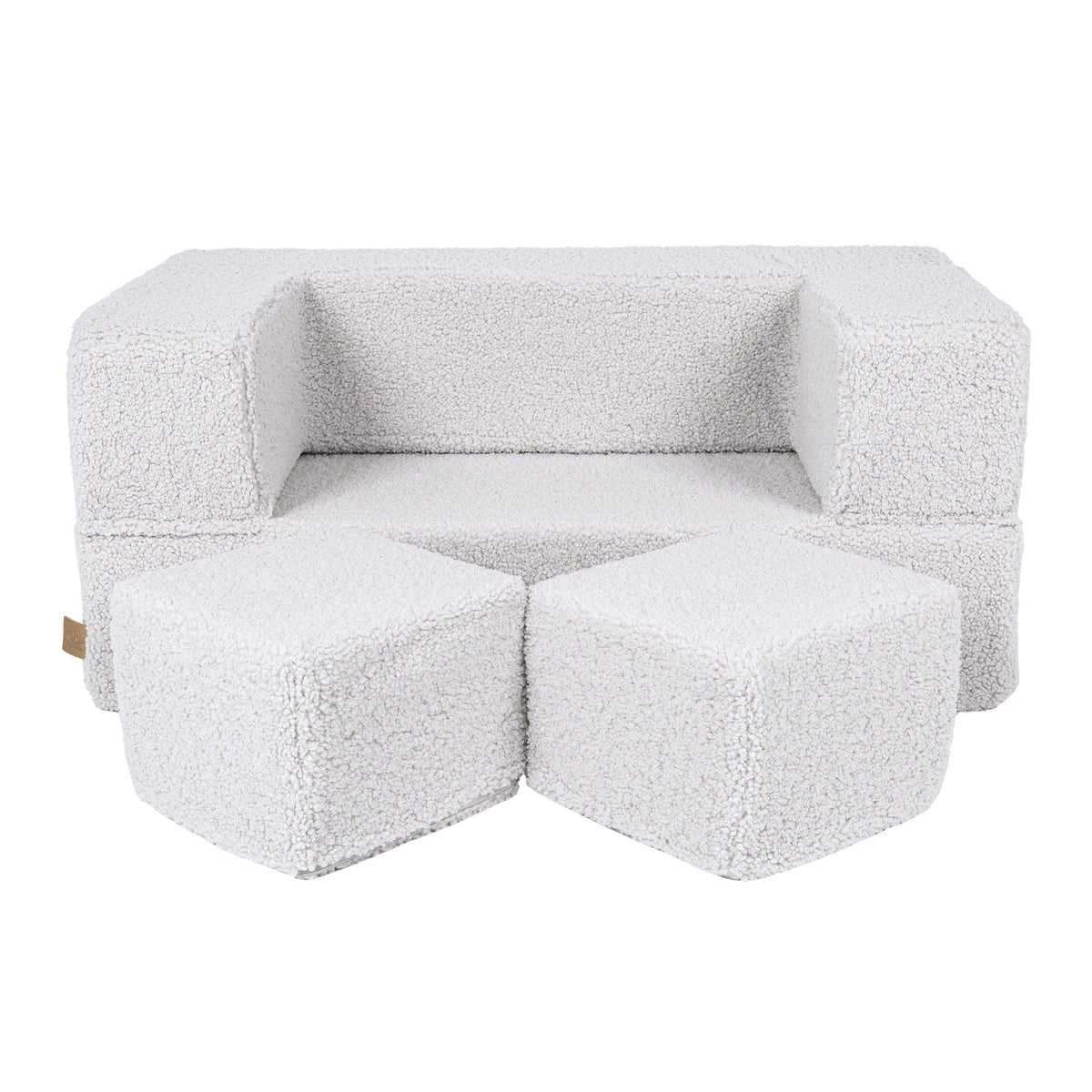 1. MeowBaby children's white foam sofa with two cube poufs on a clean background