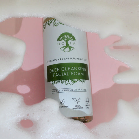 3. HOIA homespa Deep Cleansing Facial Foam surrounded by foam, highlighting natural ingredients