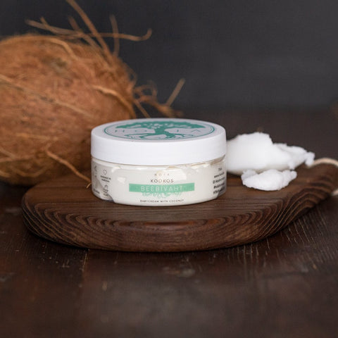 2. HOIA homespa Baby Cream jar with coconut, showcasing natural ingredients and eco-friendly packaging