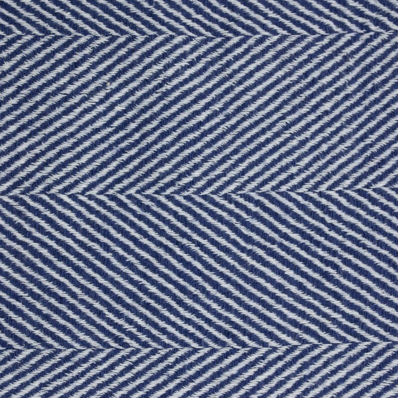 5. Detailed view of blue fishbone pattern on linen fabric