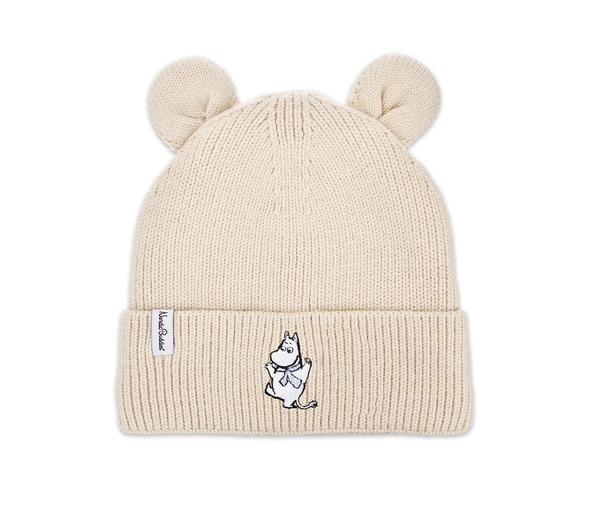 1. Moomin by NordicBuddies beige Moomintroll winter hat for kids with ears, featuring embroidered Moomin character and soft fleece lining