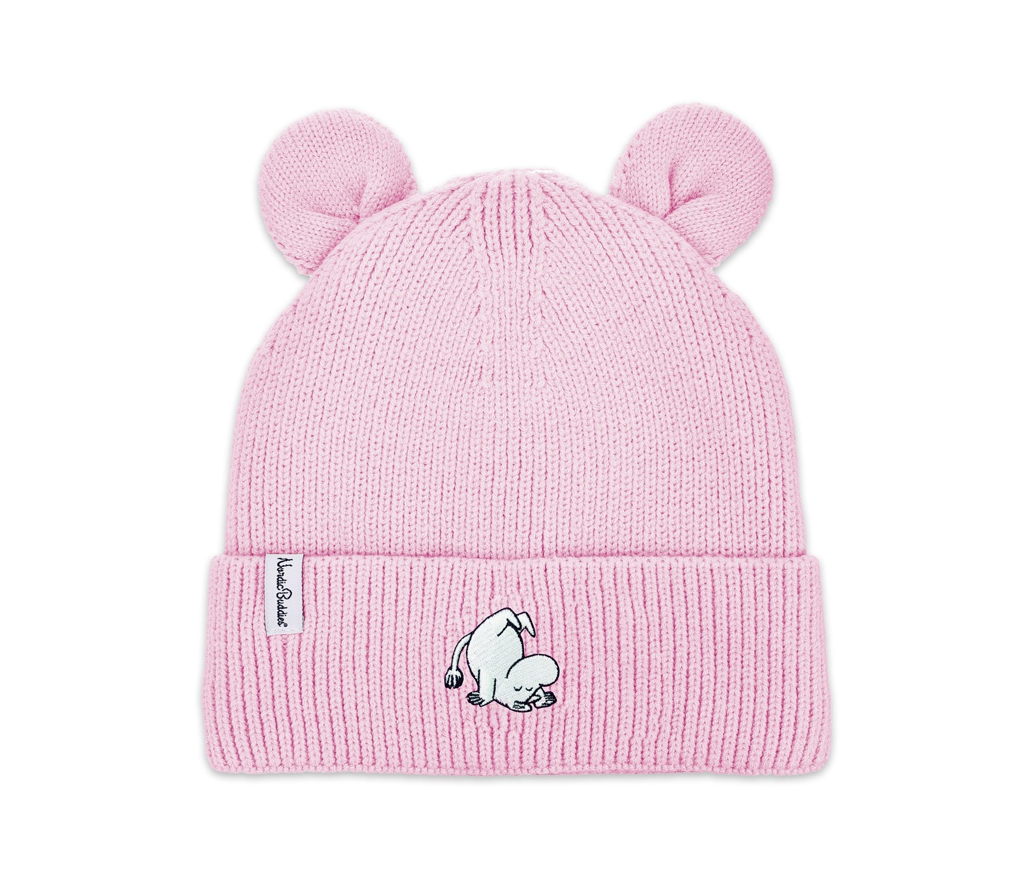 1. Moomin by NordicBuddies pink Moomintroll winter hat for kids with playful ears, featuring embroidered Moomin character and soft fleece lining