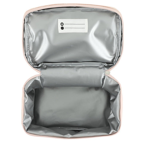 2. Open interior view of thermal lunch bag showing silver lining and name tag