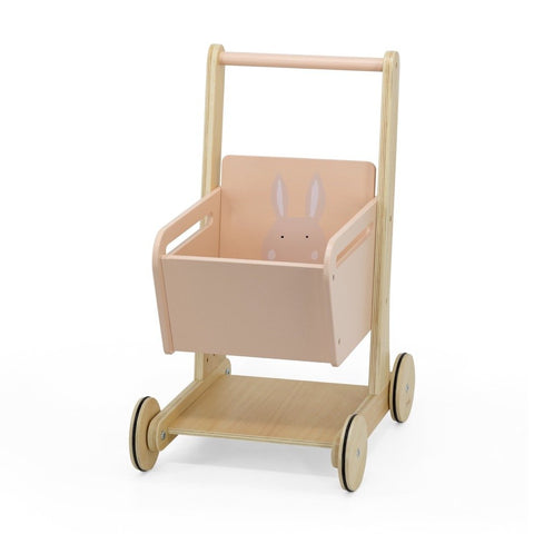 2. Front view of Trixie Baby Wooden Shopping Cart with Mrs. Rabbit design on white background