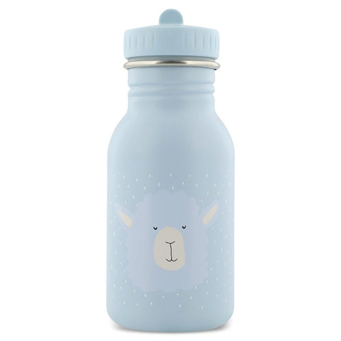 5. Light blue stainless steel bottle with alpaca design on white background