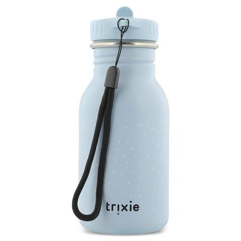 3. Light blue stainless steel bottle with black loop and Trixie logo on white background