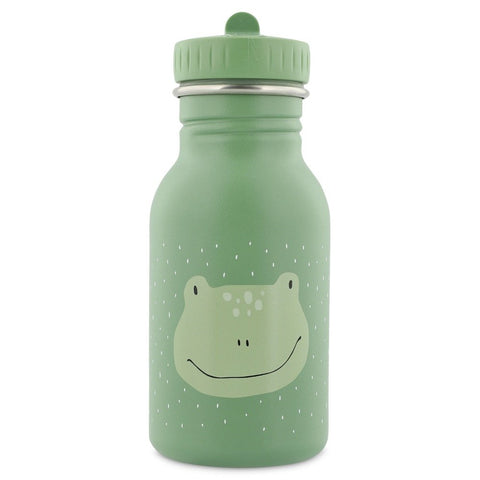 2. Green stainless steel bottle with frog face design and easy-open cap, Trixie Baby brand