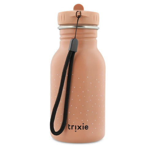 2. Trixie Baby stainless steel bottle with dotted pattern and black loop, featuring brand logo on peach background