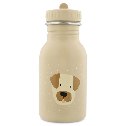 3. Beige stainless steel bottle featuring Mr Dog design on clean background