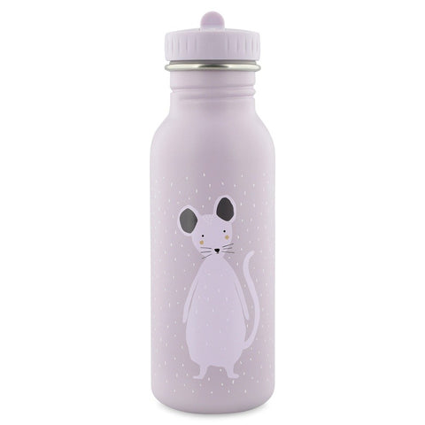 2. Trixie Baby Mrs Mouse stainless steel bottle in lavender with mouse illustration, shown in studio lighting