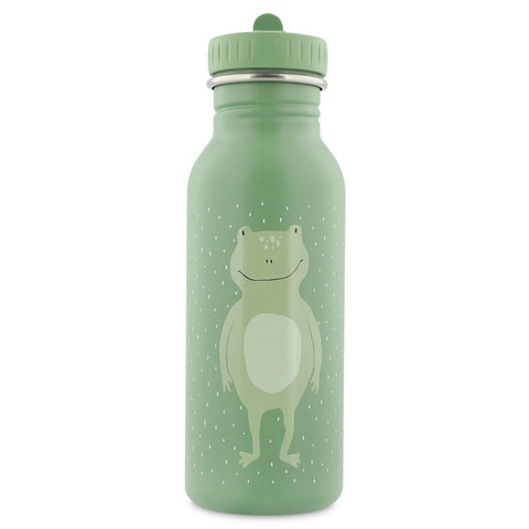 4. Green stainless steel bottle with frog illustration on white background
