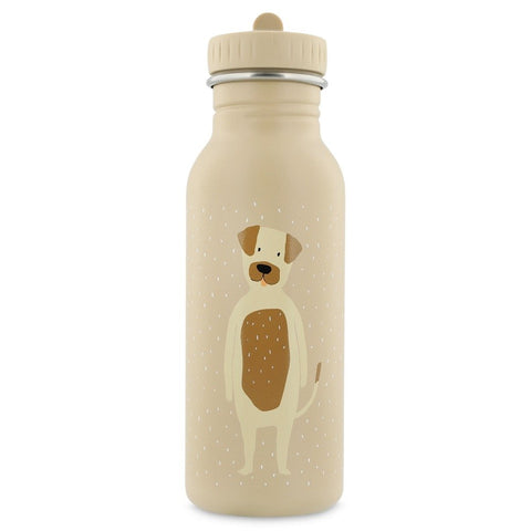 2. Beige stainless steel bottle with dog illustration on white background