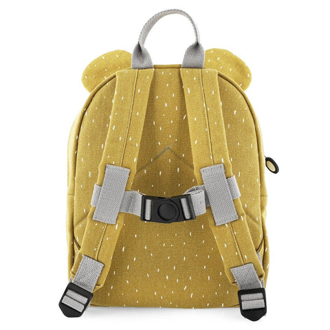 2. Back view of Trixie Baby Mr Koala backpack showing adjustable grey shoulder straps and chest strap on white background