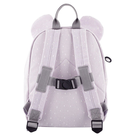 2. Back view of Trixie Baby Mrs Mouse backpack showing adjustable padded shoulder straps and chest strap