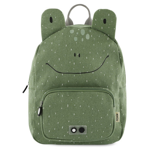 2. Green Mr Frog backpack by Trixie Baby with frog face design and front pocket, shown on white background