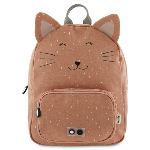 2. Trixie Baby Mrs Cat backpack in brown with cat face design, front view showing front pocket and ears