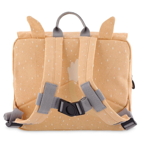 3. Back view of Trixie Baby Mrs Giraffe school bag showing adjustable padded shoulder straps and chest strap