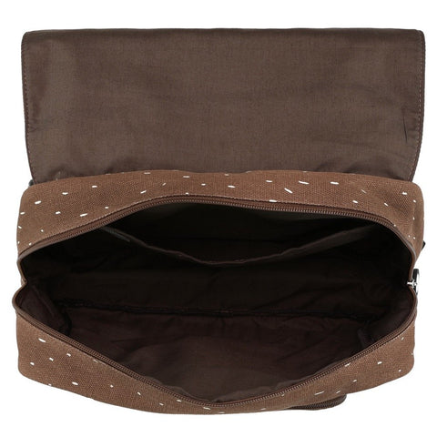 3. Interior view of brown school bag showing spacious main compartment and cotton lining