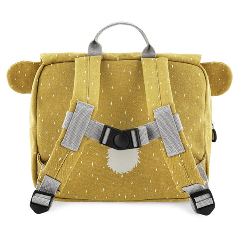 2. Back view of Trixie Baby Mr Koala school bag showing adjustable padded shoulder straps and chest strap in mustard yellow