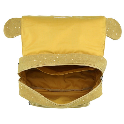 3. Interior view of Trixie Baby Mr Koala school bag showing spacious main compartment and front pocket in mustard yellow