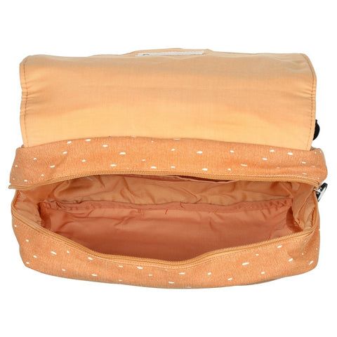 3. Interior view of Trixie Baby Mr Fox school bag showing spacious main compartment with orange lining