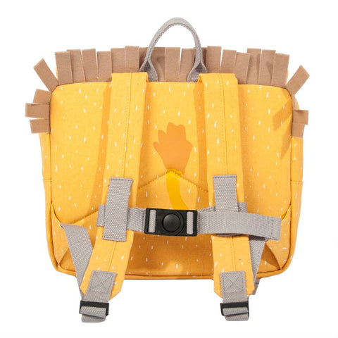2. Back view of Trixie Baby Mr Lion school bag showing adjustable padded shoulder straps and chest strap