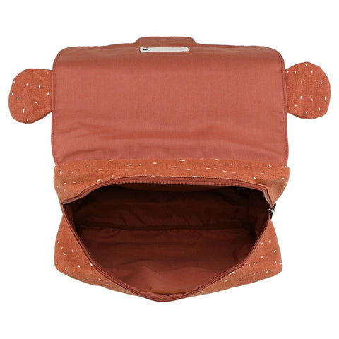 3. Interior view of Trixie Baby Mr Monkey school bag showing spacious main compartment and name tag