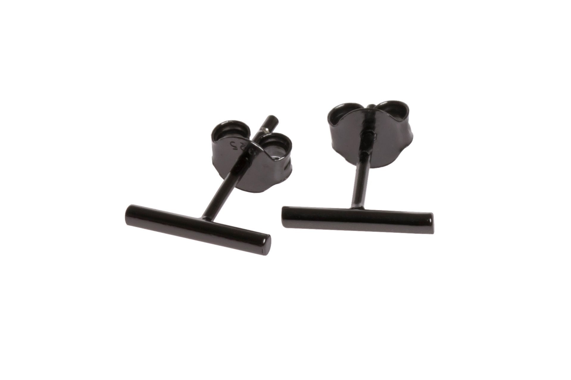 1. MyaMoon Dash Earrings in black plating, minimalist design in 925 silver, studio shot