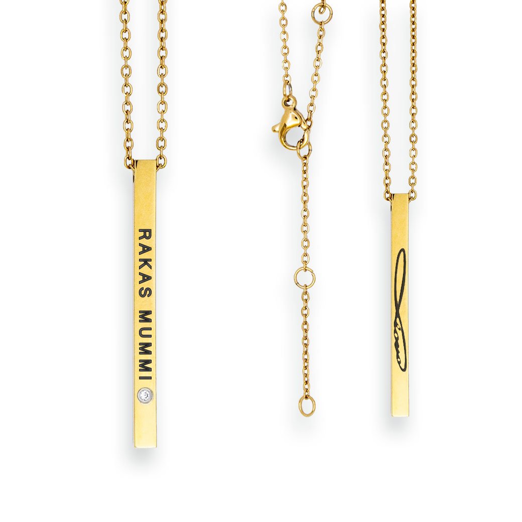 3. Olla RAKAS MUMMI necklace in gold stainless steel with engraved pendant