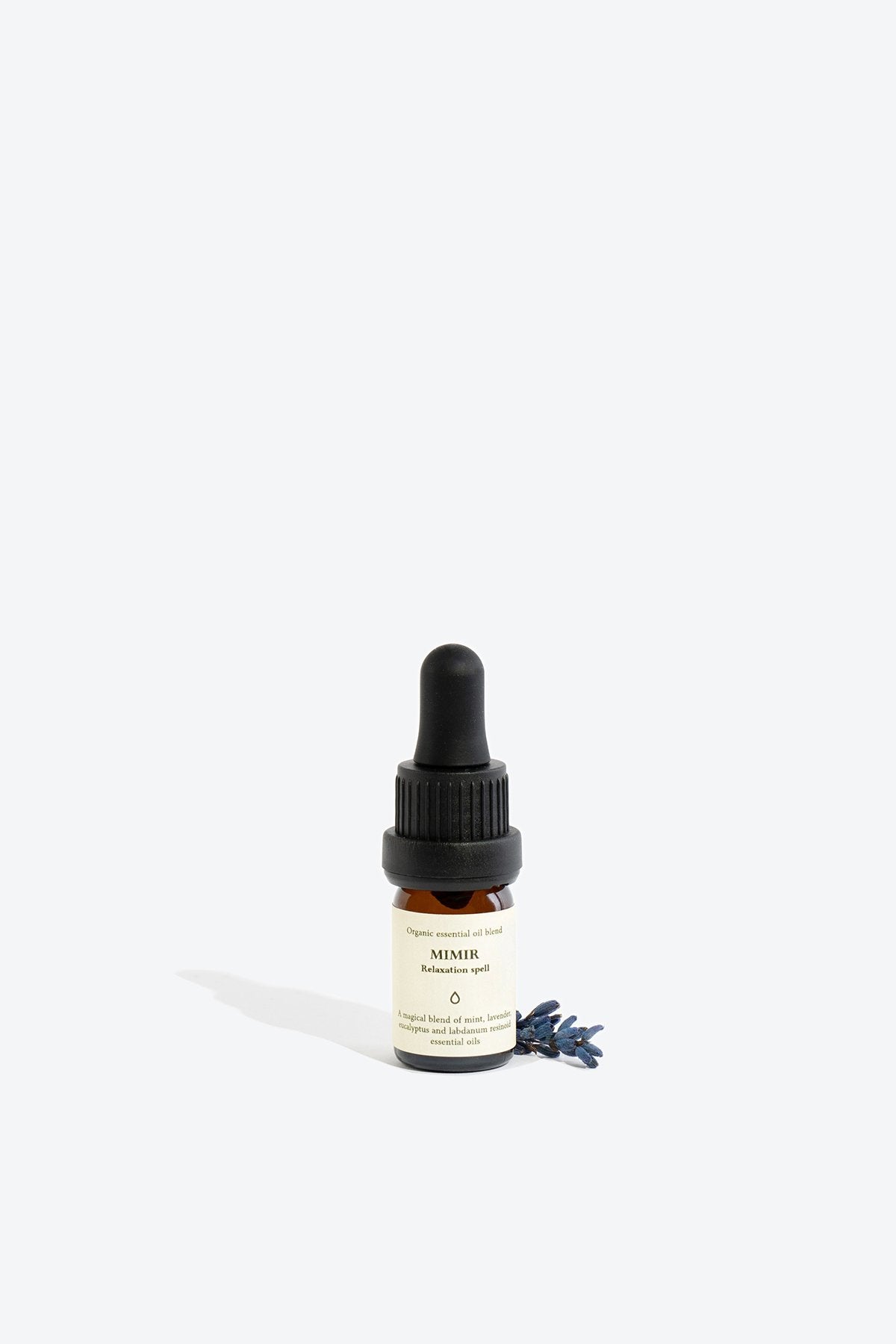 1. Smells Like Spells Essential Oil Blend MIMIR in 5 ml glass bottle with pipette, shown with lavender sprig