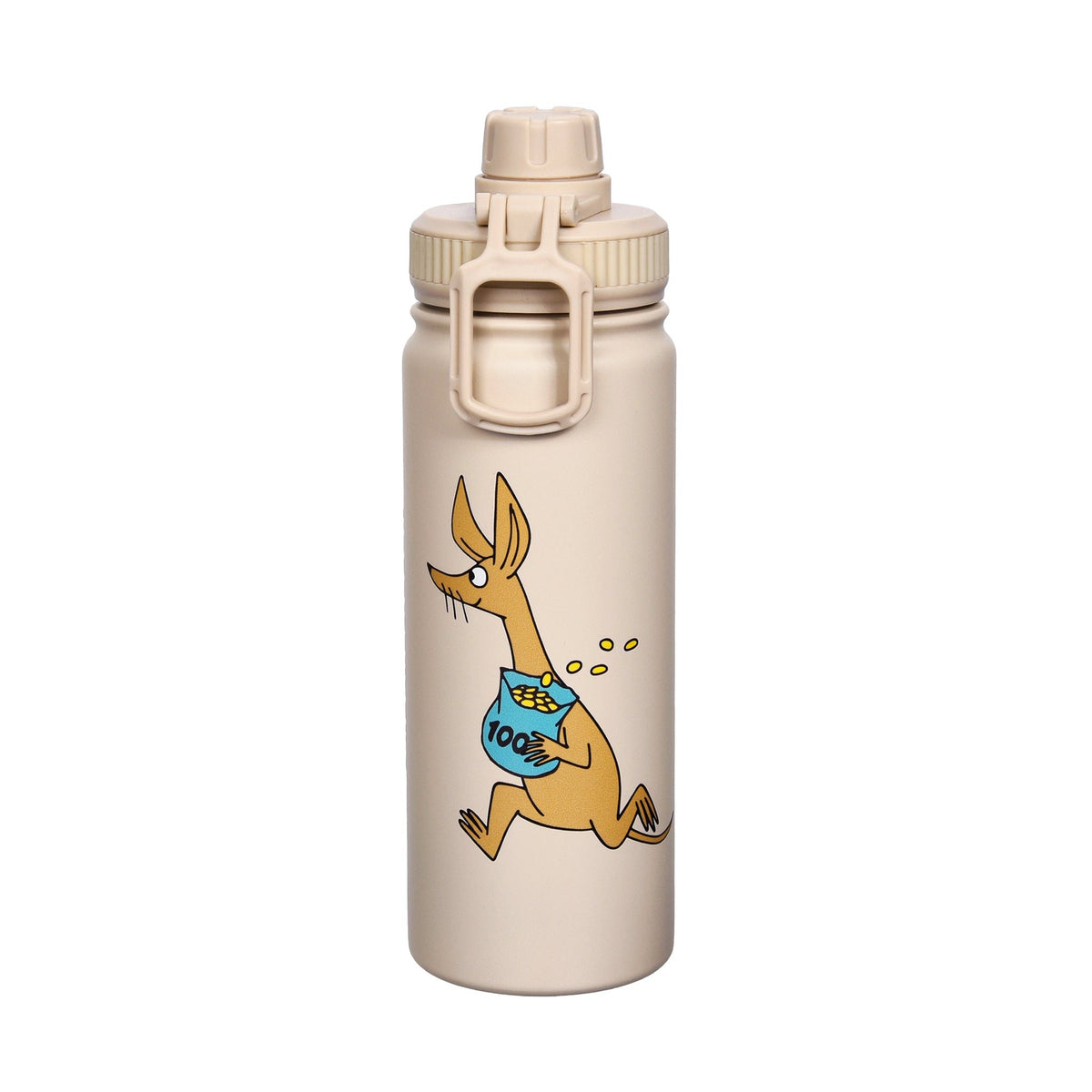 2. Sniff Thermal Everyday Bottle by Moomin in beige with Sniff character print, studio shot