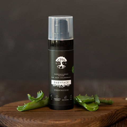 1. HOIA homespa Aftershave Balm for Men 30ML displayed on wooden surface with aloe leaves